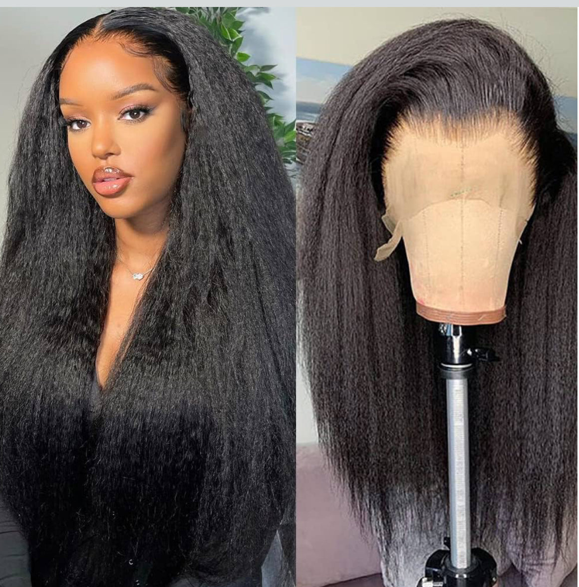 Kinky Straight HD Lace like Skin Human Hair Wig 180 Density
