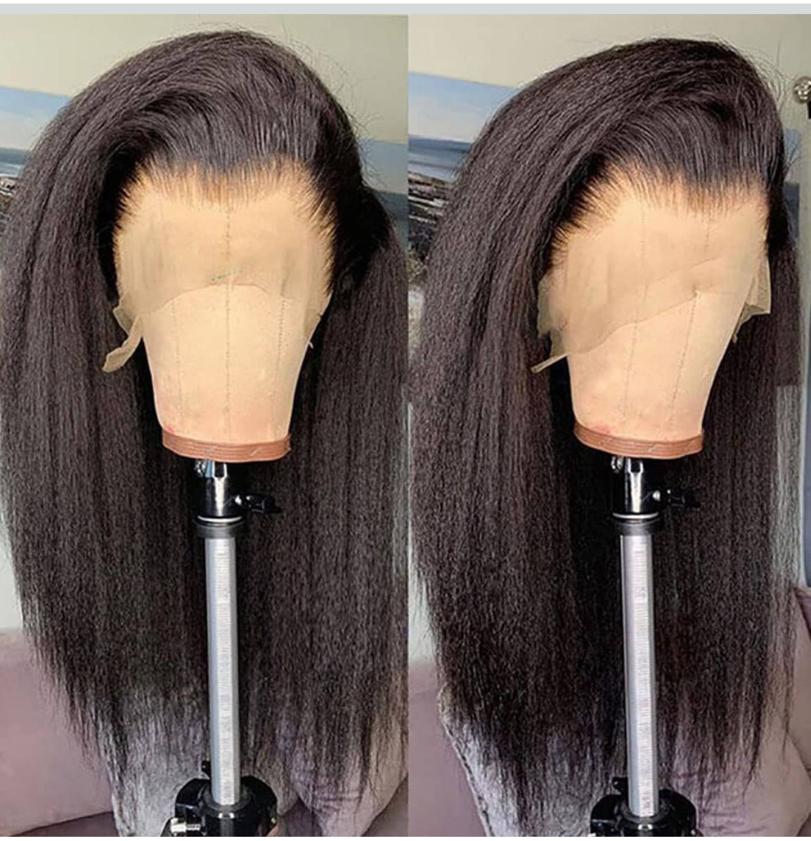 Kinky Straight HD Lace like Skin Human Hair Wig 180 Density