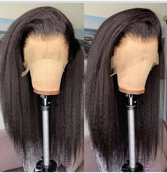 Kinky Straight HD Lace like Skin Human Hair Wig 180 Density
