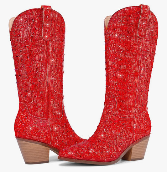 Boujee Bling Red Rhinestone Cowgirl Boots