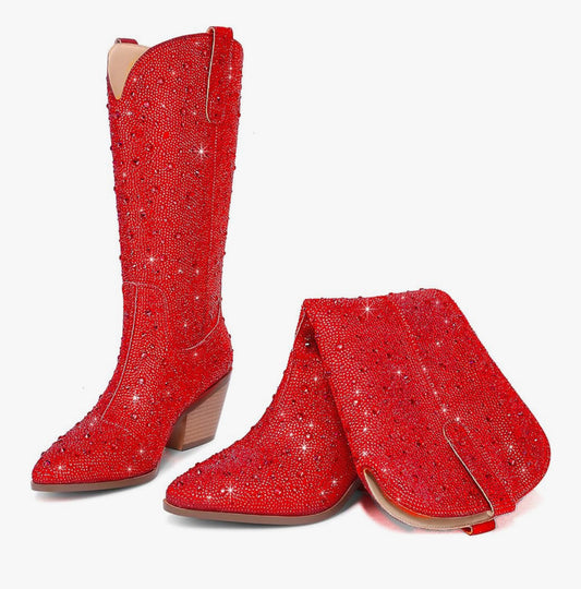 Boujee Bling Red Rhinestone Cowgirl Boots